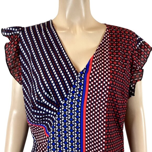 Walter Baker Women's Large Mixed‎ Geometric Print V-Neck Top Blouse - Picture 6 of 7